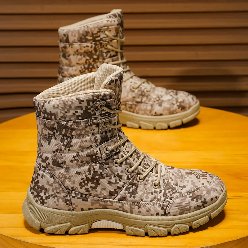 

Новое поступление, мужские камуфляжные тактические ботинки, уличные армейские ботинки для пустыни, нескользящая прочная походная обувь с высоким берцем, охотничьи кроссовки