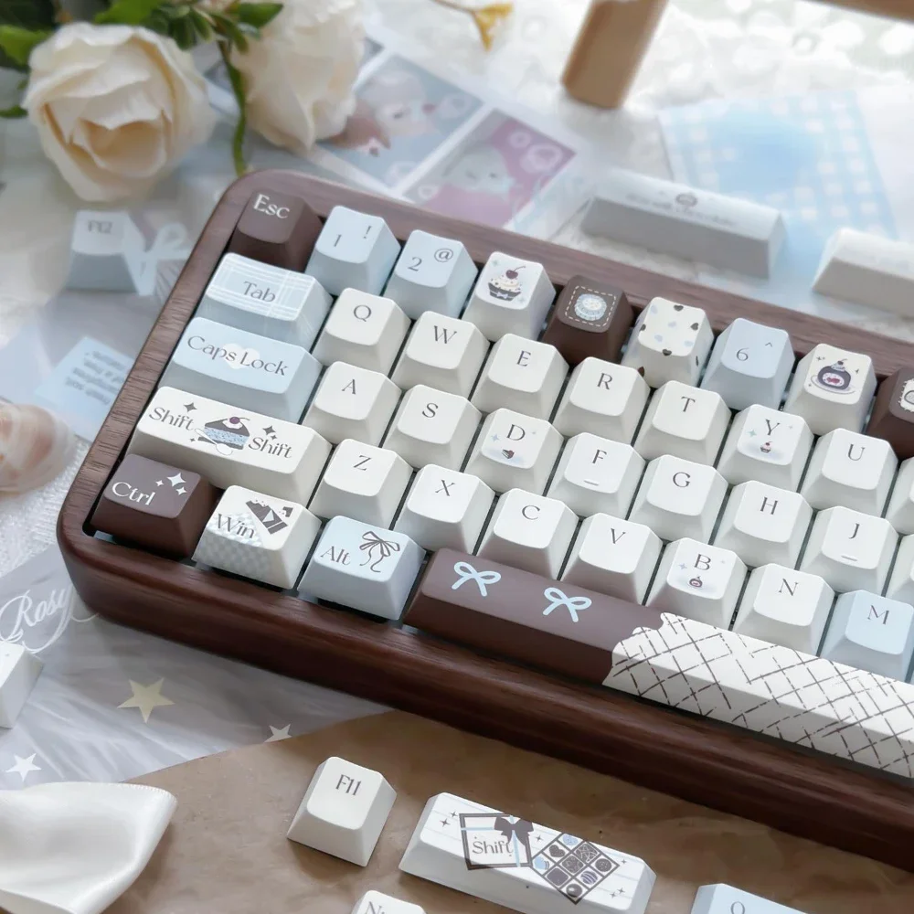 Sea Salt Chocolate Keycap Cherry Profile PBT Five-sided Sublimation Customized Mechanical Keyboard Cap Light Blue Brown Keycaps