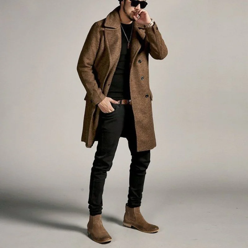 

Autumn and Winter Thickening Three-Quarter Coat Coatpea coatMature Men's Western-Style Retro Fashion Woolen Trench Coat