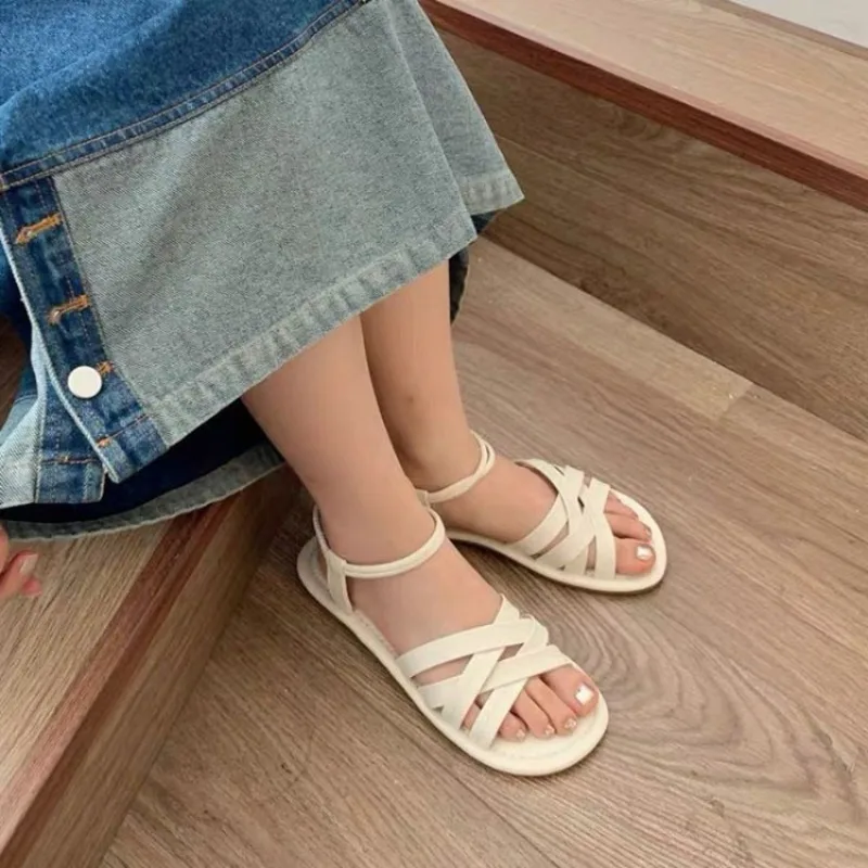 Flat Sandals Women Summer Beach Casual Cross Peep Toe Ladies Sandales Shoes Woman Black Sandals Roman Footwaer Sandalias Mujer