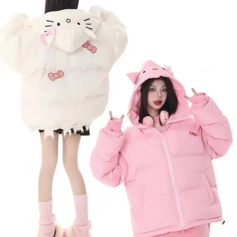 Anime Sanrios Cute Hellokittys Warm Cotton Clothes Cartoon Fashion Sports Women's Warm Down Jacket Kawaii Winter Casual Coat