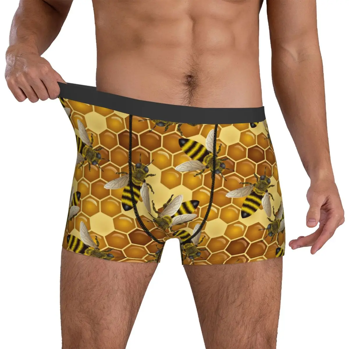 

Шорты-боксеры с рисунком медоносных пчел, нижнее белье с 3D-мешочком, модные шорты с принтом, удобные мужские трусы, большие размеры