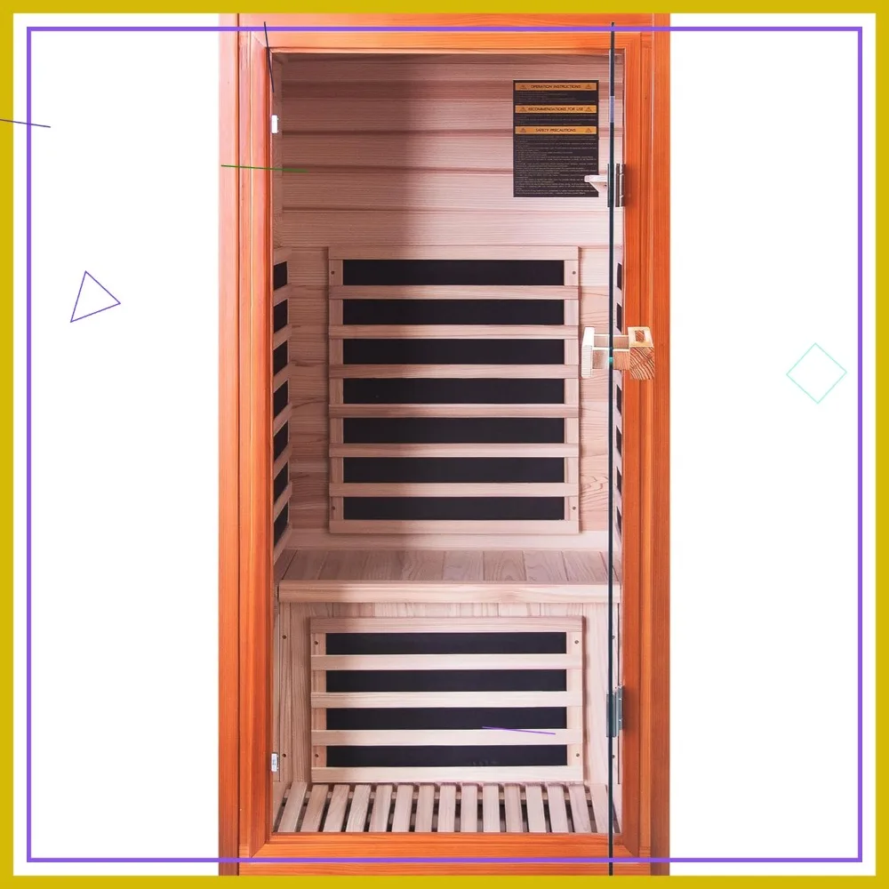 Ferninfrarot-Sauna für Zuhause mit Niedriger EMF-Strahlung, 1065W, Holzsauna für Innenräume mit Bluetooth und Farblichtern