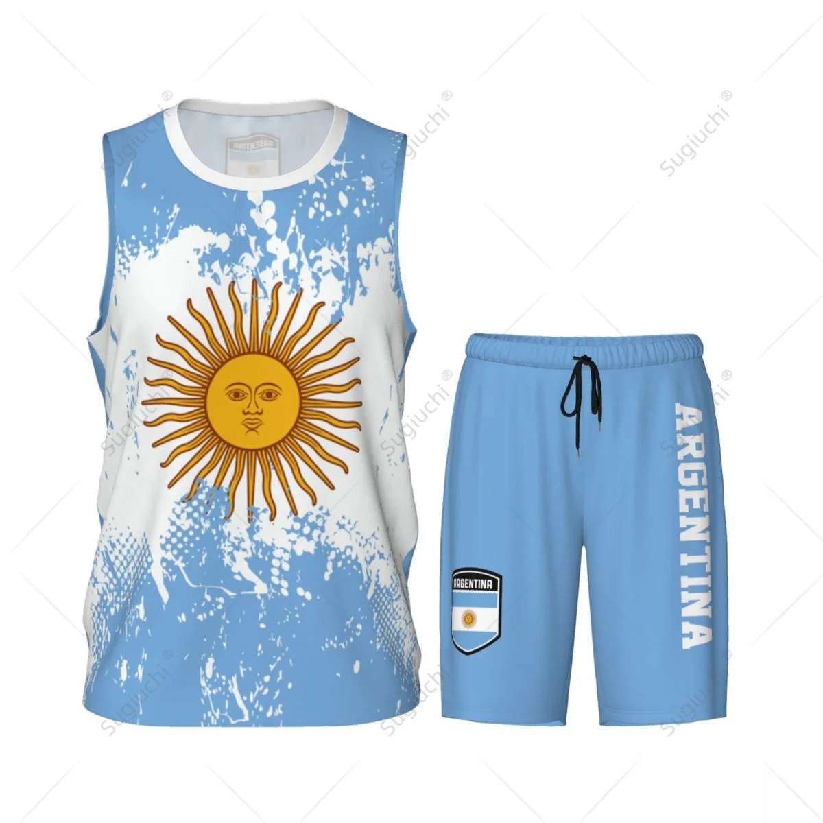 Team-up Argentina Flag Grain Men Basketball Jersey Set Shirt & Pants Sleeveless Custom Name Nunber Exclusive