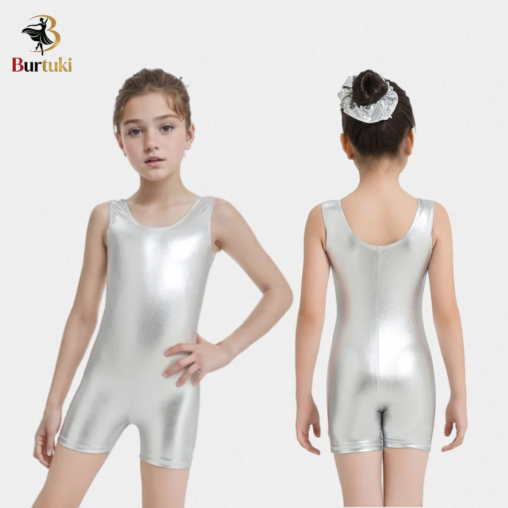 Burtuki Glitzernder Gymnastikanzug für Mädchen, ärmellos, Tank-Unitard, Tanz-Bodysuit, Bühnenkostüme, Tanzbekleidung