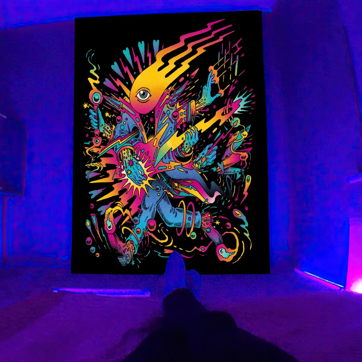 Black Light Tapestry UV Reactive Psychedelic Wall Hanging Music Festival Dj Backdrop  Bedroom Dorm Room Decoration