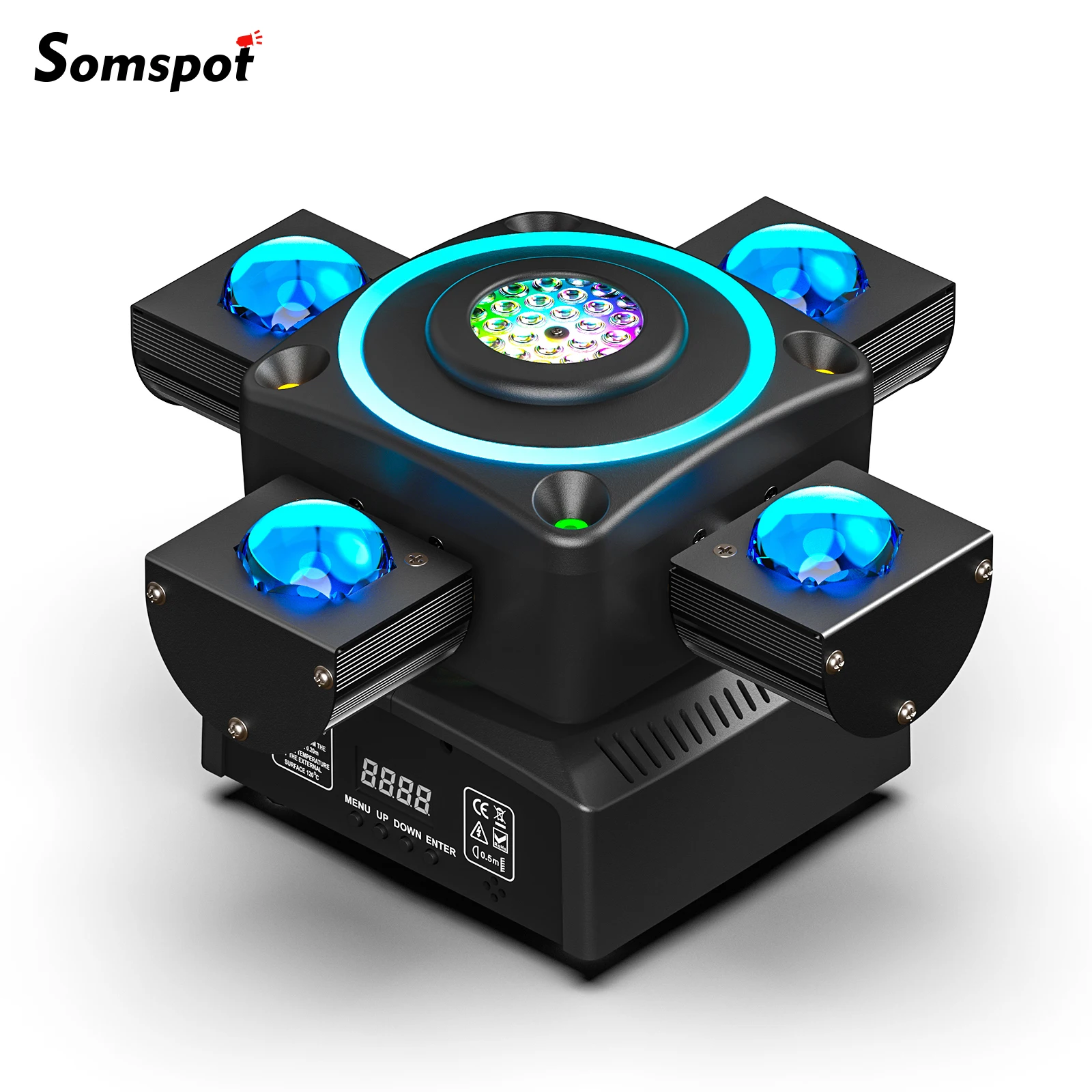 Somspot Four-armed RGBW LED Stage Effect Lighting Projector Strobe Laser Lights for Disco Party Concert Church Wedding Theater