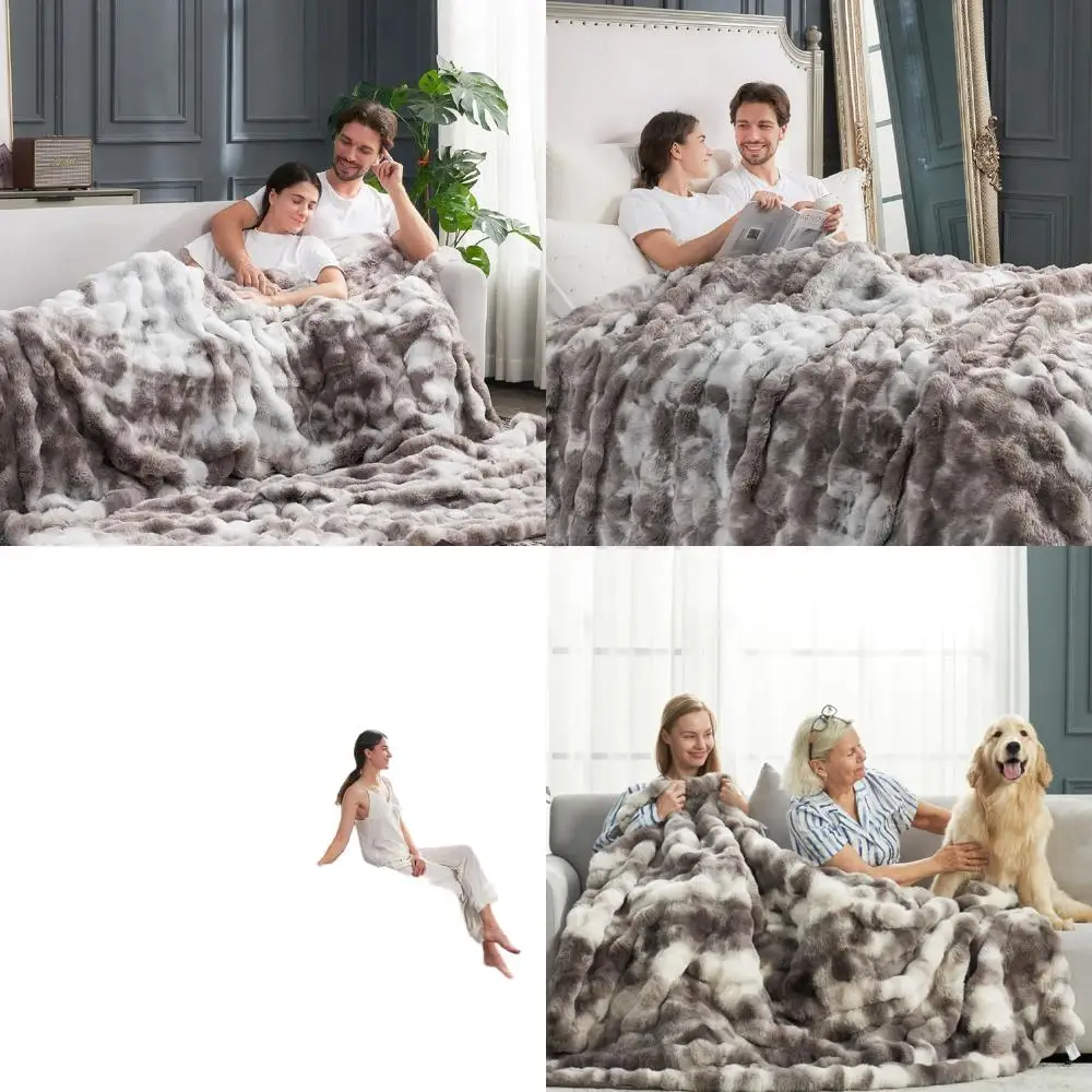 

Cozy Plush Faux Fur Blanket, Thick Bubble Throw for Sofa, Bedroom, Living Room, 108x90 Inches, Taupe Tie Dye