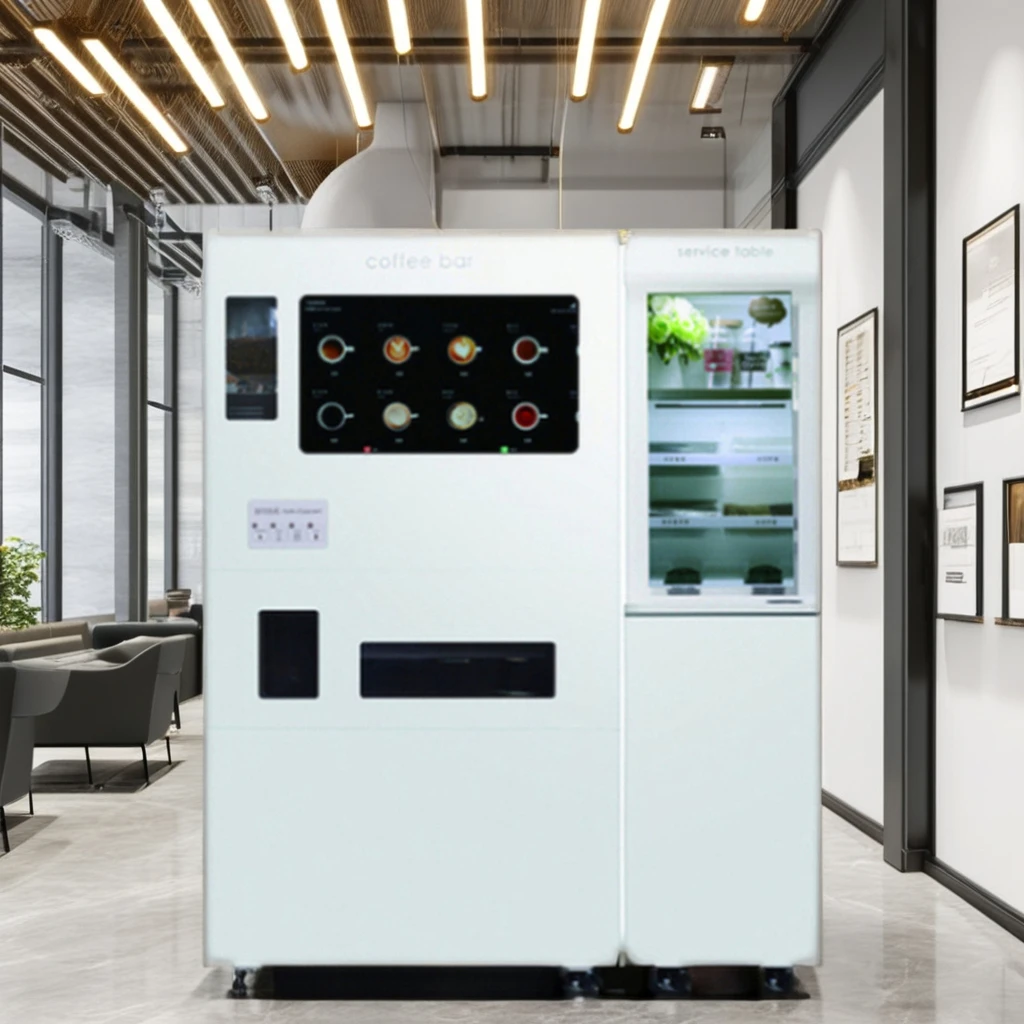 Smart Robot Kiosk Commercial Automatic Hot Chocolate Coffee Vending Machine Plastic Coin Token QR Code Payment Systems