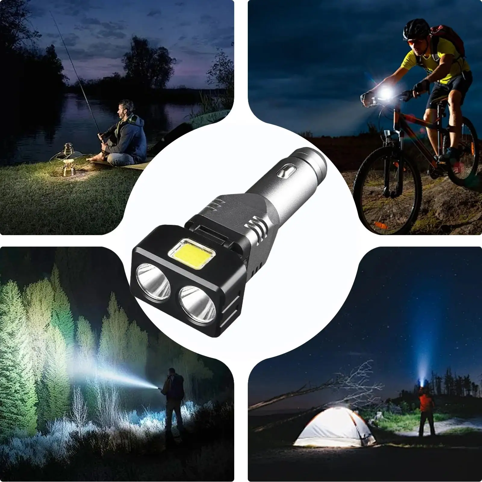 Car Flashlight Bright Rechargeable LED Lamp Fit 12V/24V Double-beam Car Charging Flashlight with USB and Type-C Ports