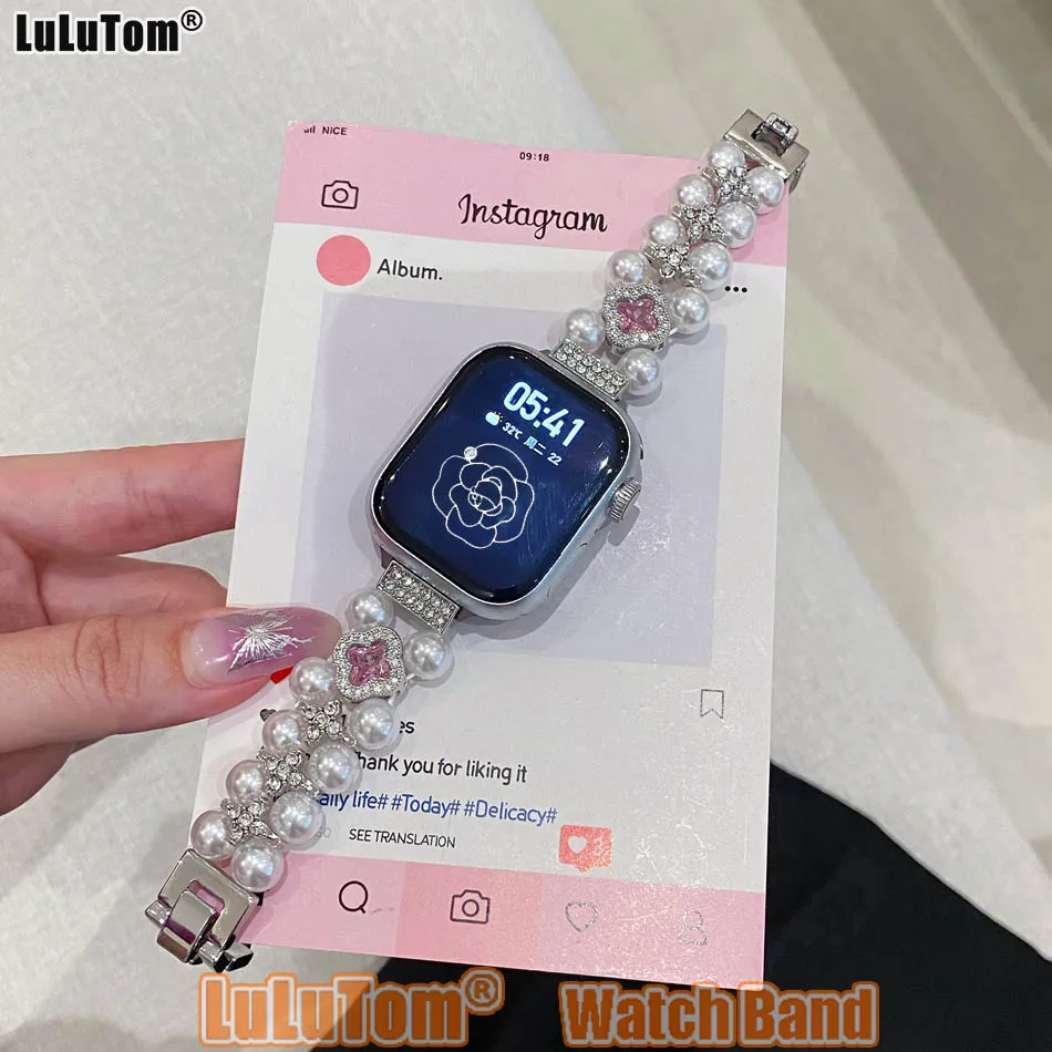 

Роскошный ремешок-браслет с четырьмя листами клевера для Apple Watch 38 40 41 42 44 45 46 49 мм, ремешок iWatch Series 10 9 8 7 6 SE 5 4 3 2 Ultra