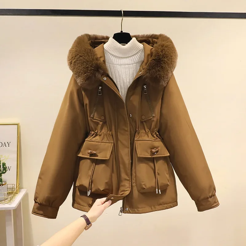 2024 nuove donne Parka moda giacca invernale collo di pelliccia caldo neve indossare vestiti imbottiti cappotto fodera di lana Parka con cappuccio