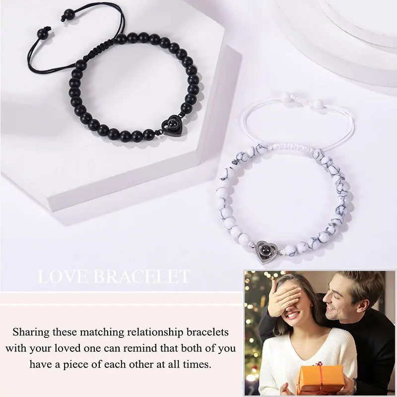 Custom Photo Bracelet Natural Stone Bracelet with Personalized Photo Hand Woven Photo Projection Bracelet Memory Bracelet Photo