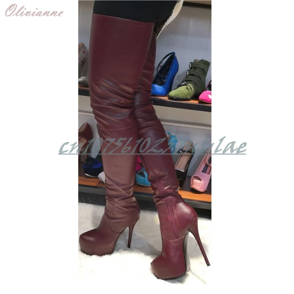 Violet Sexy côté fermeture éclair sur le genou bottes plate-forme talon aiguille Sexy mode 2025 filles chaudes femmes chaussures Para Mujere