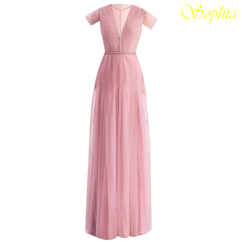 

Customized A-Line V-Neck Short Sleeves Elegant Formal Bespoke Occasion Gowns Fashion Delicate Celebrity Gowns Modern Prom Dress