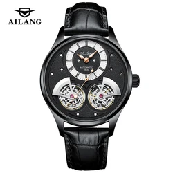 AILANG 2023 Neue Klassische Doppel Tourbillon Automatische Uhr für Männer Leder Leuchtende Hände Mechanische Uhren Herren Reloj Hombre