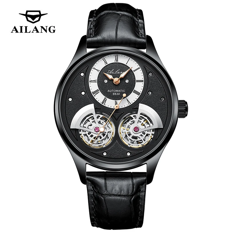 AILANG 2023 New Classic Double Tourbillon Automatic Watch for Men Leather Luminous Hands Mechanical Watches Mens Reloj Hombre