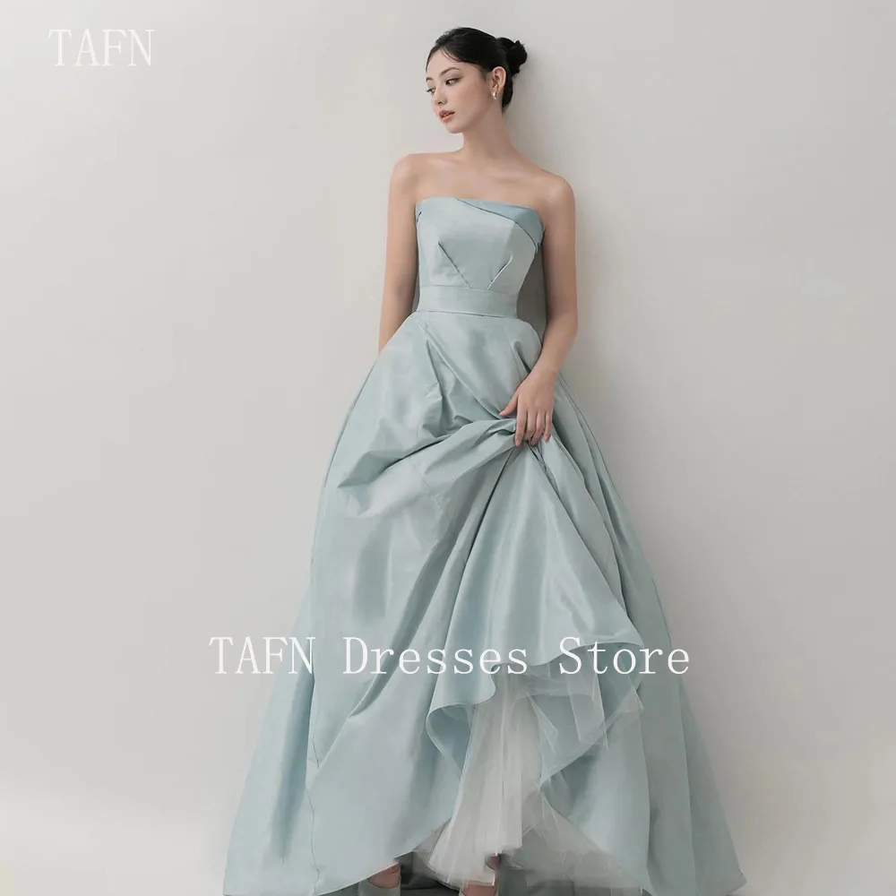 TAFN Korea Evening Dresses 이브닝 드레스 Strapless A-line Floor-Length Party Gown for Special Event Blue Photo Shoot Wedding Dresses