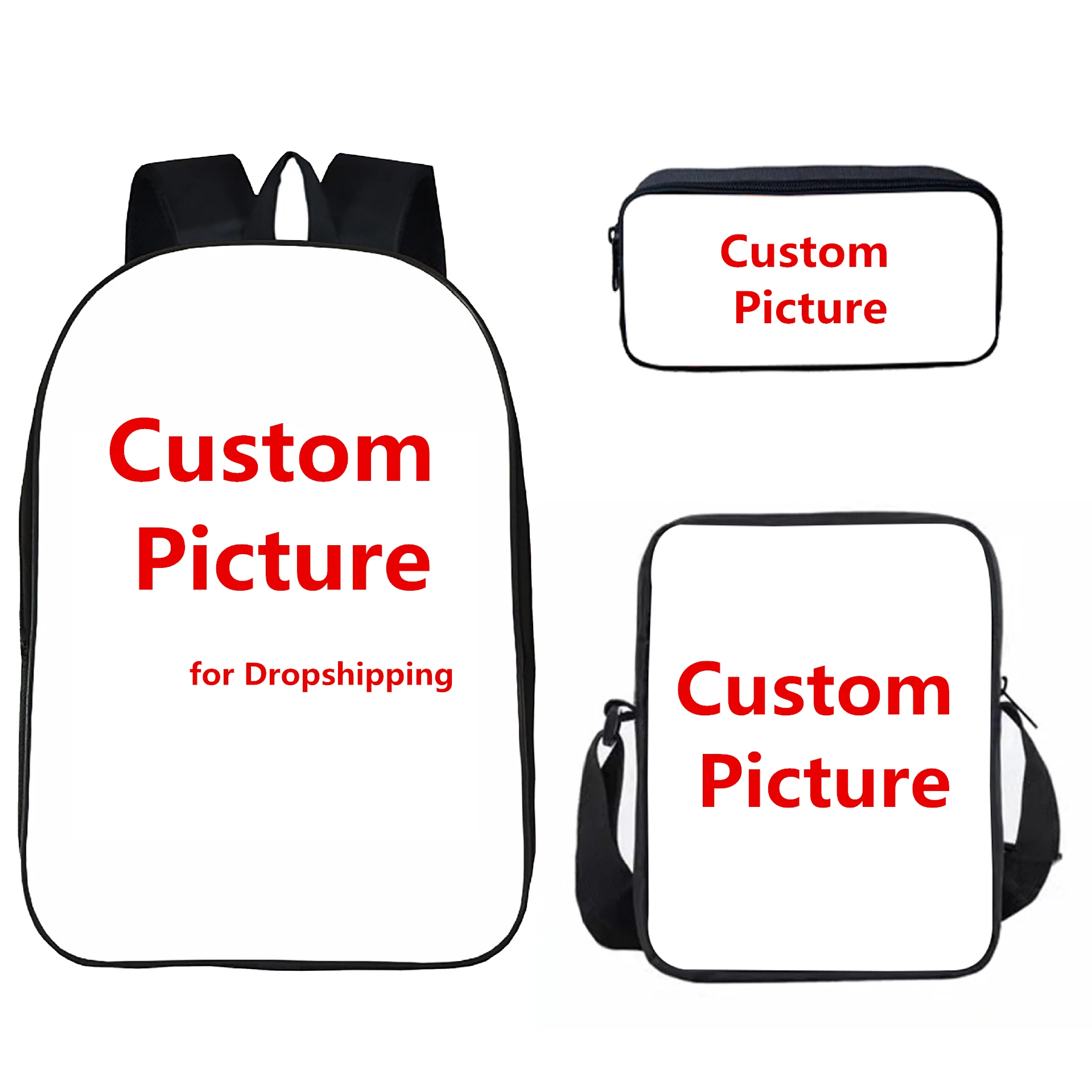 Custom Teen Girls Boys School Backpack Kids Personalized Image Bookbag Set with Lunch Box Pencil Case Travel Laptop Backpack