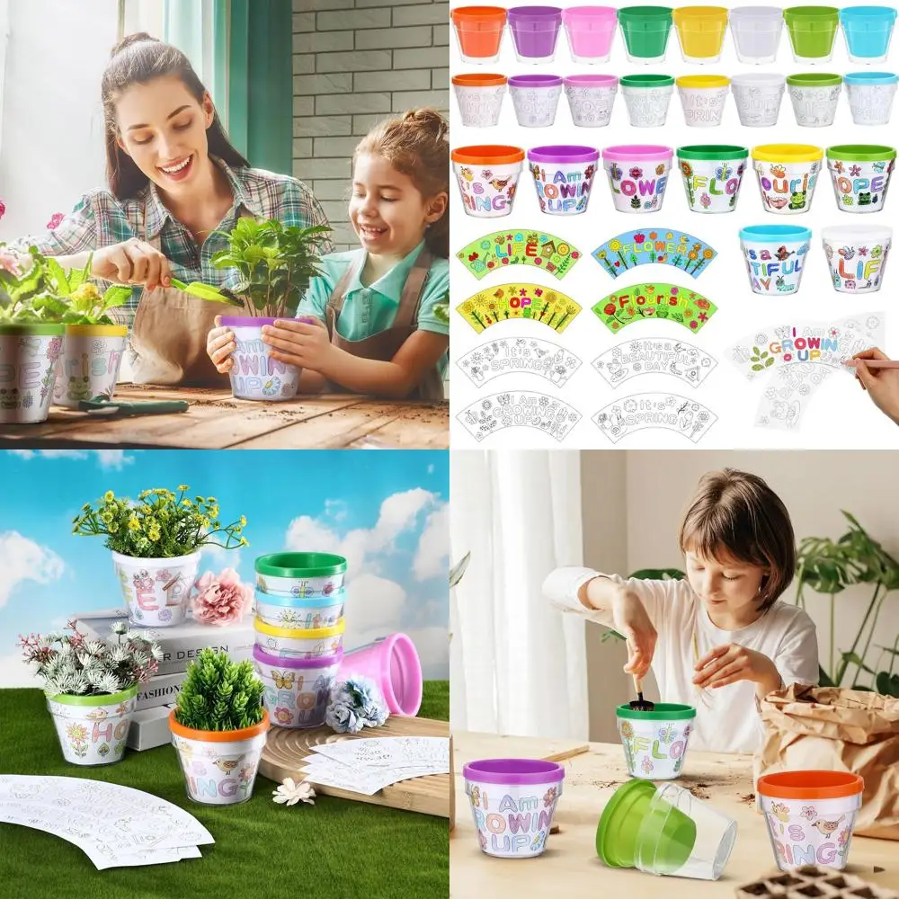 

Набор из 24 пластиковых цветочных горшков с весенней тематикой для детского творчества и садовых занятий, подлежащих покраске
