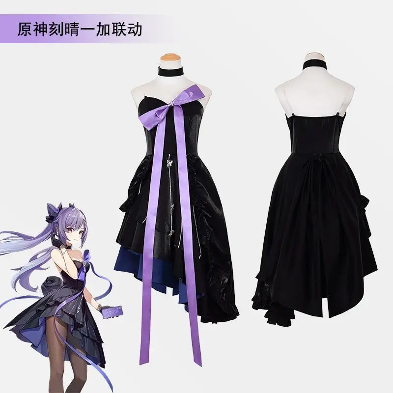

Genshin Impact Keqing Opulent Splendor Cosplay Costume Full Set New Skin Cat Ear Wigs Dress for Women Party Game Outfit