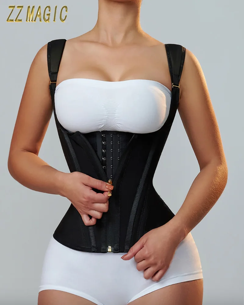 Fajas Colombianas Double Compression Waist Trainer Women's Corset with Steel Bones and Zipper Vest Slimming Girdle Body Shaper