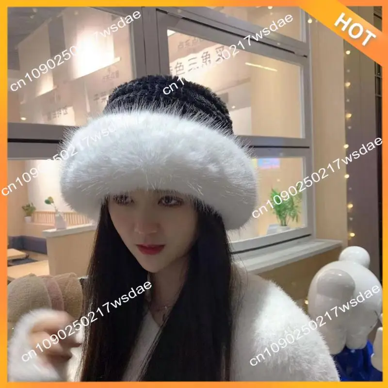 

X08A Winter Stylish Cow Print Plush Protection From Cold Fashionable Winter Hat For Women Winter Cap -Black+White