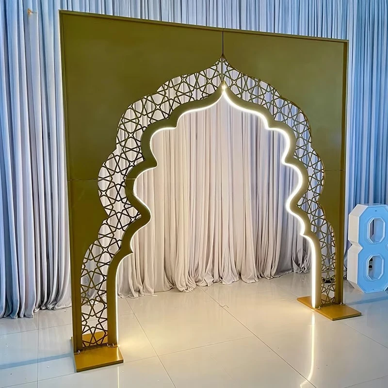 Luxury Style Wedding Background Rack Decorated Gold Royal Hollow Arch Wedding Party