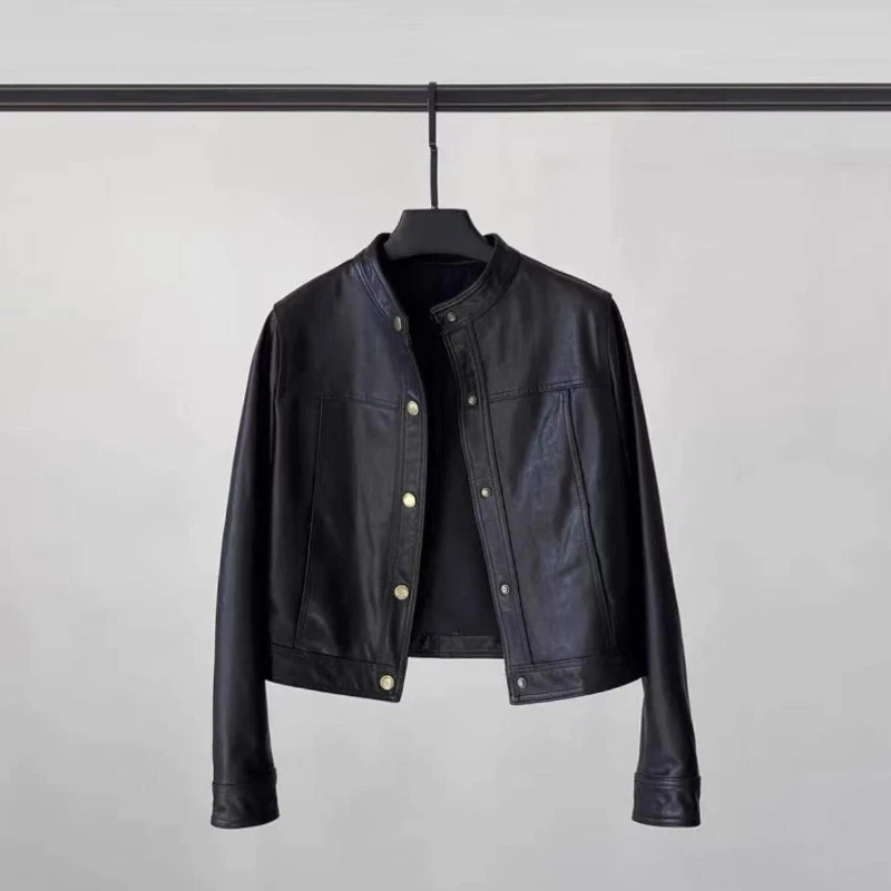 Spring Fashion New Women's High-end Leather Jacket with Stylish Design and Temperament Single Breasted Motorcycle Jacket