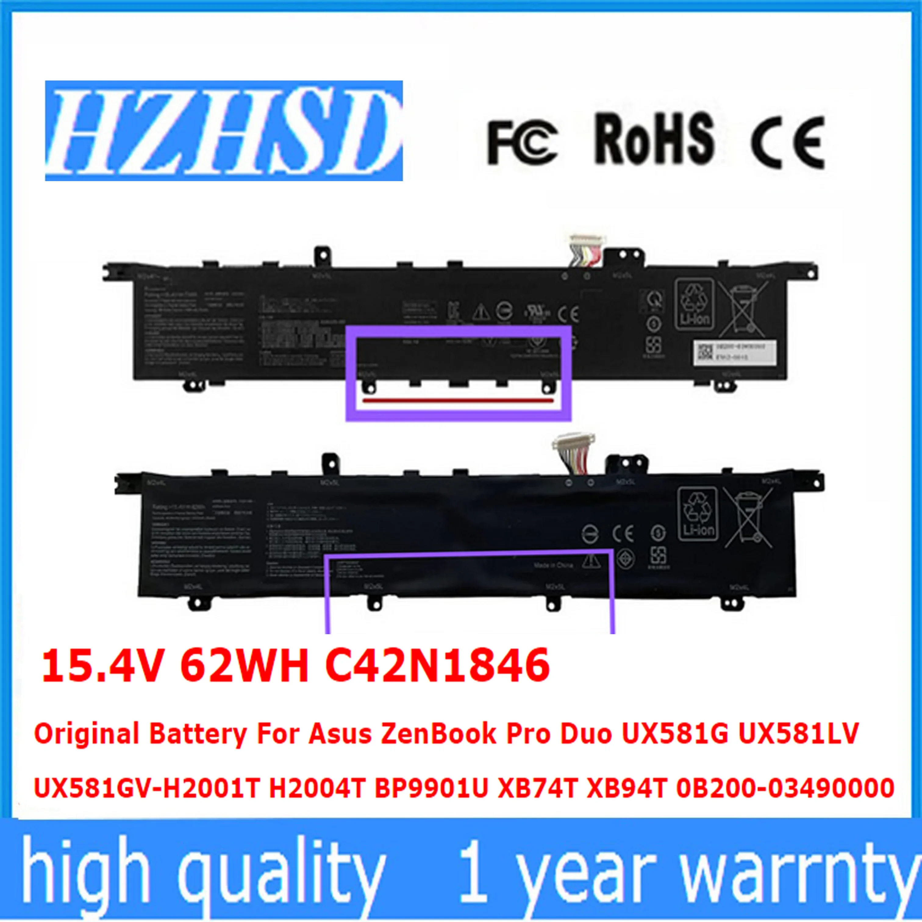 

15.4V 62WH C42N1846 Battery For Asus ZenBook Pro Duo UX581G UX581LV UX581GV-H2001T H2004T BP9901U XB74T XB94T 0B200-03490000