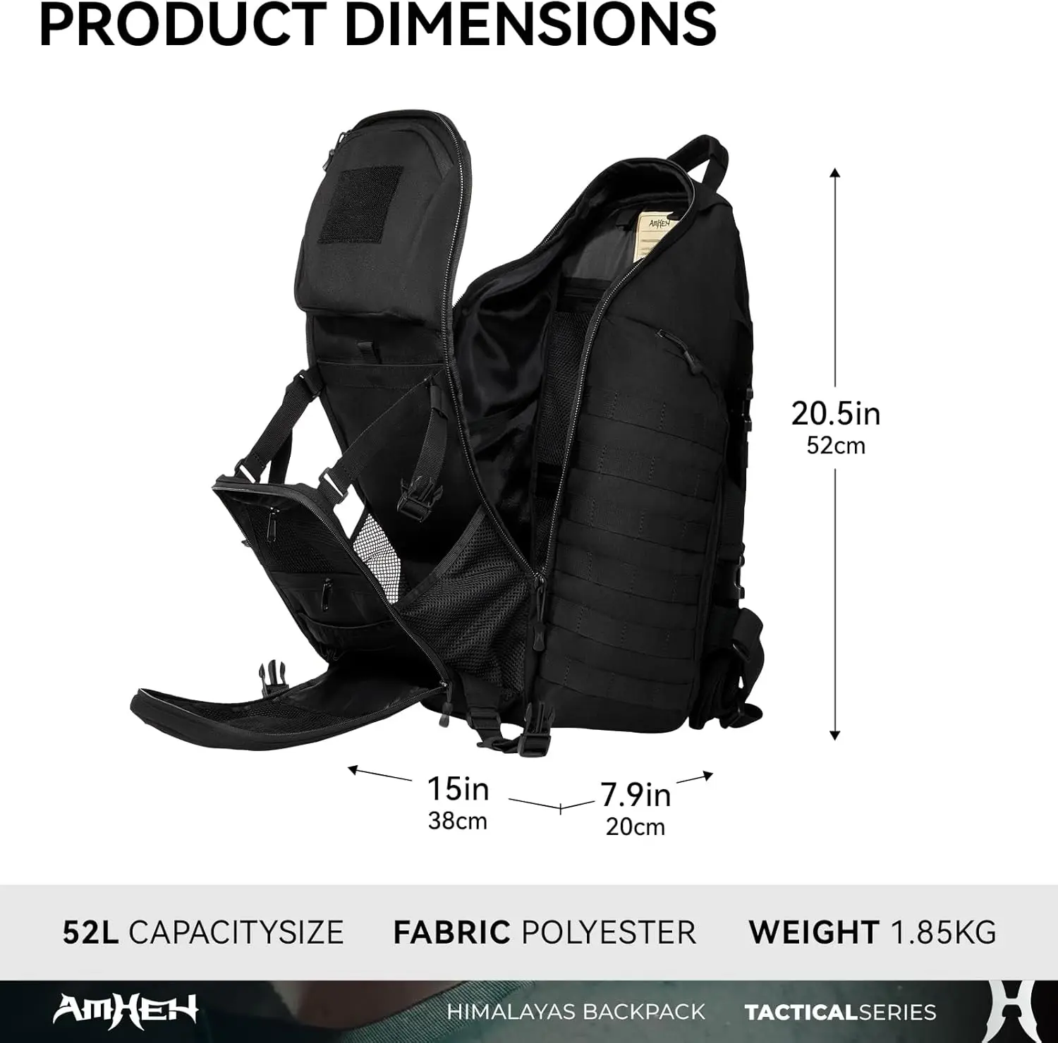 52L Taktischer Rucksack Militär Molle Assault Pack – 3-Tage Bugout Survival Rucksack, Trinkrucksack, Schwarz