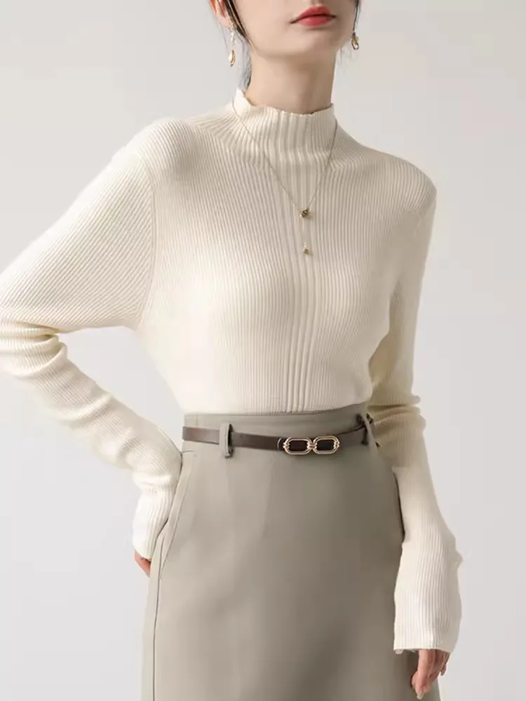 

2025 Autumn Winter Turtleneck Women Sweater Vintage Basic Solid Knitted Tops Casual Slim Pullovers Korean Chic Simple Jumpers