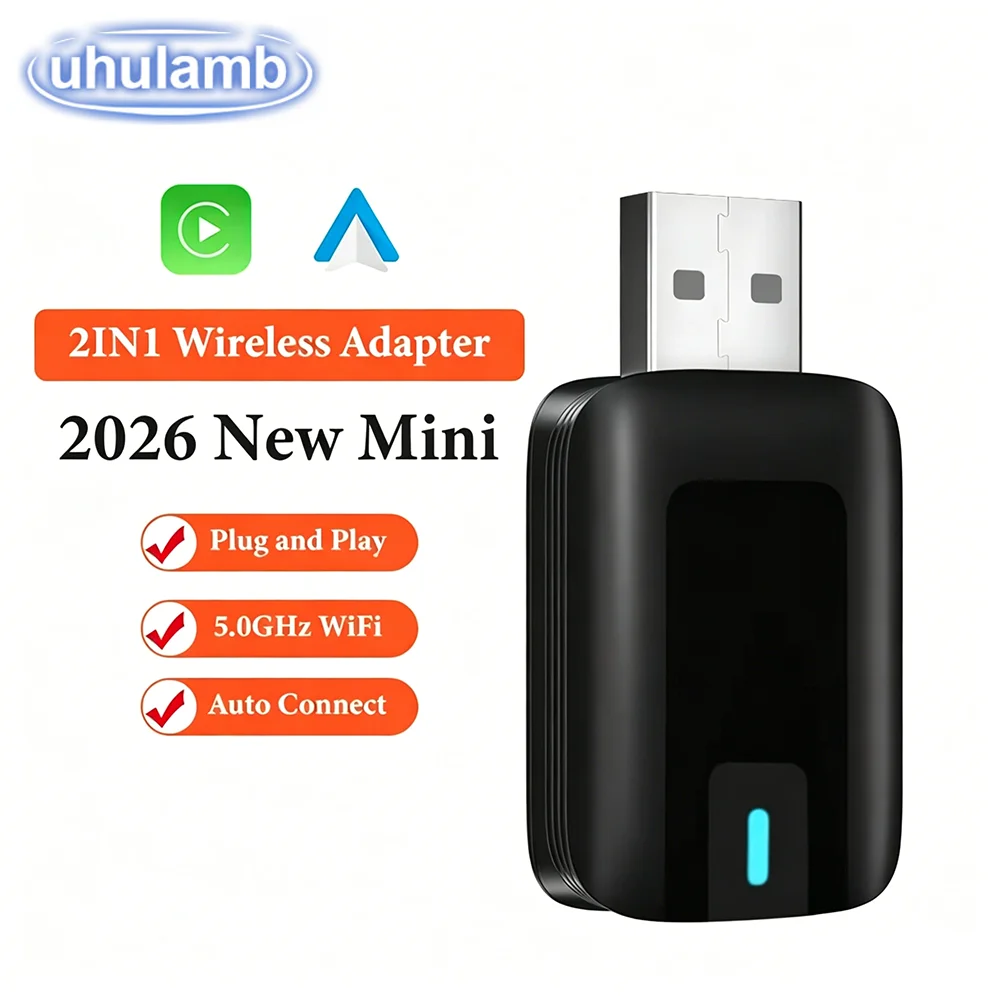 Uhulamb 2026 CarPlay Wireless Adapter Android Auto To USB Car Play Wireless Intelligent Systems Wireless Adapter Mini AI Box