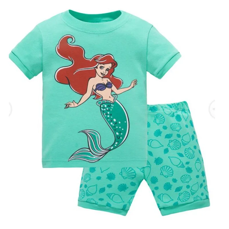 Hot Short sleeved Pajama and pajama suit Bell Minnie Mermaid Ariel kids Sleepwear Cotton Nightwear Clothes Pajamas Sets Gift