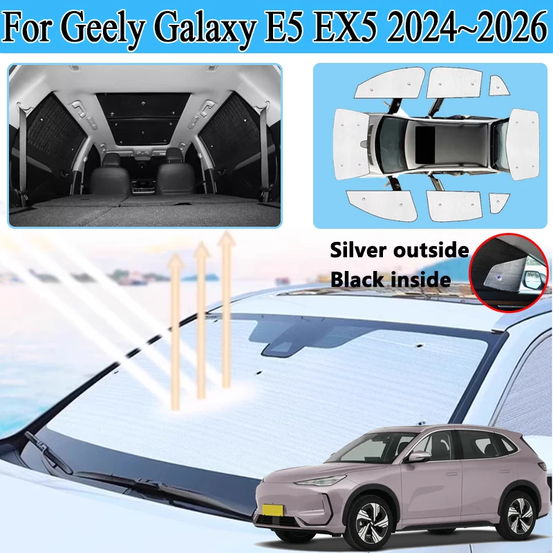 

Для Geely Galaxy E5 EX5 Proton eMas 7 2024 ~ 2026 солнцезащитный козырек с полным покрытием, солнцезащитная защита для окон автомобиля, защита от УФ-лучей, автоаксессуары