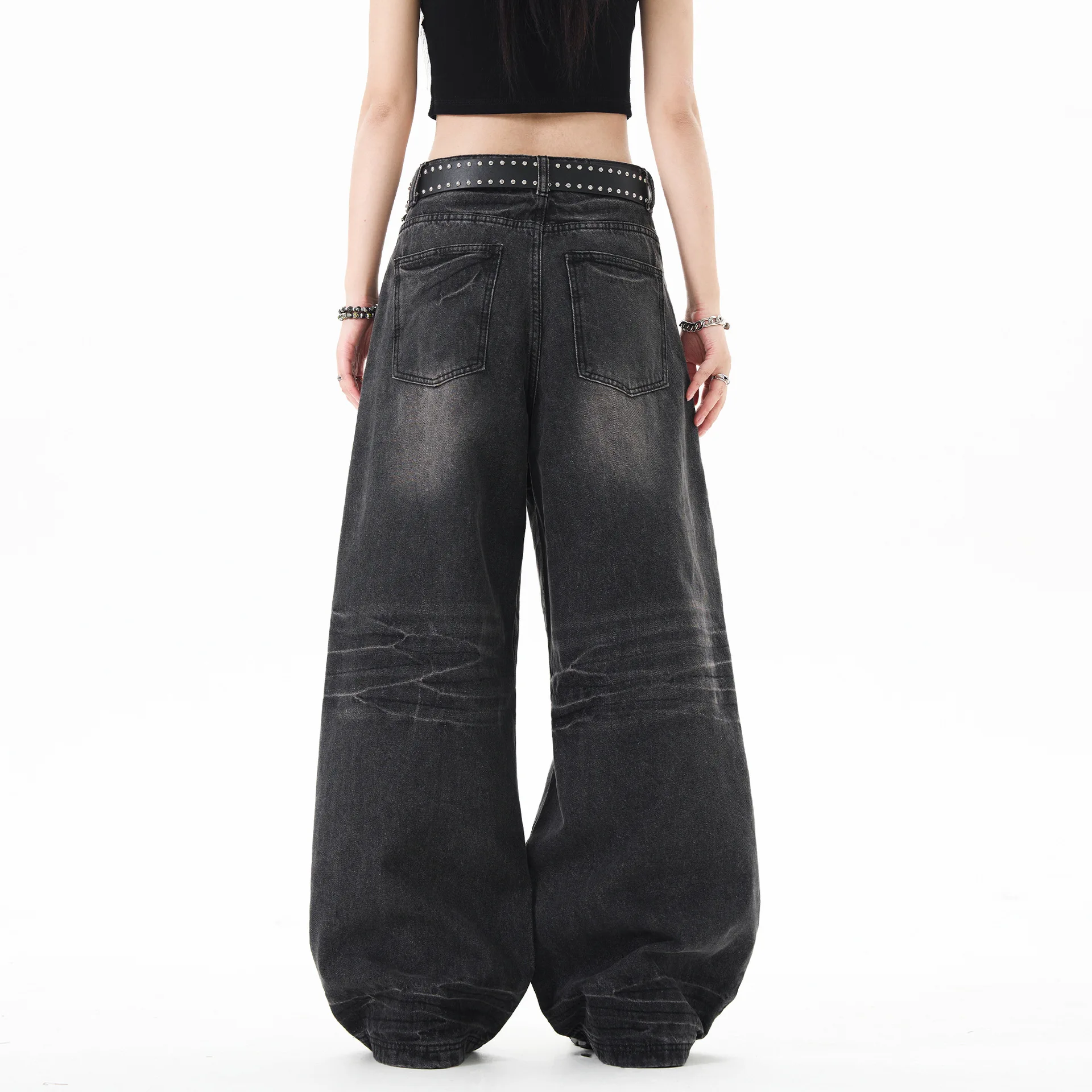 OR FL Women's American Retro Aging Cat Whiskers Wash and Age Staraight Jeans Trendy Brand Baggy Wide Leg Big News Pants Y2k