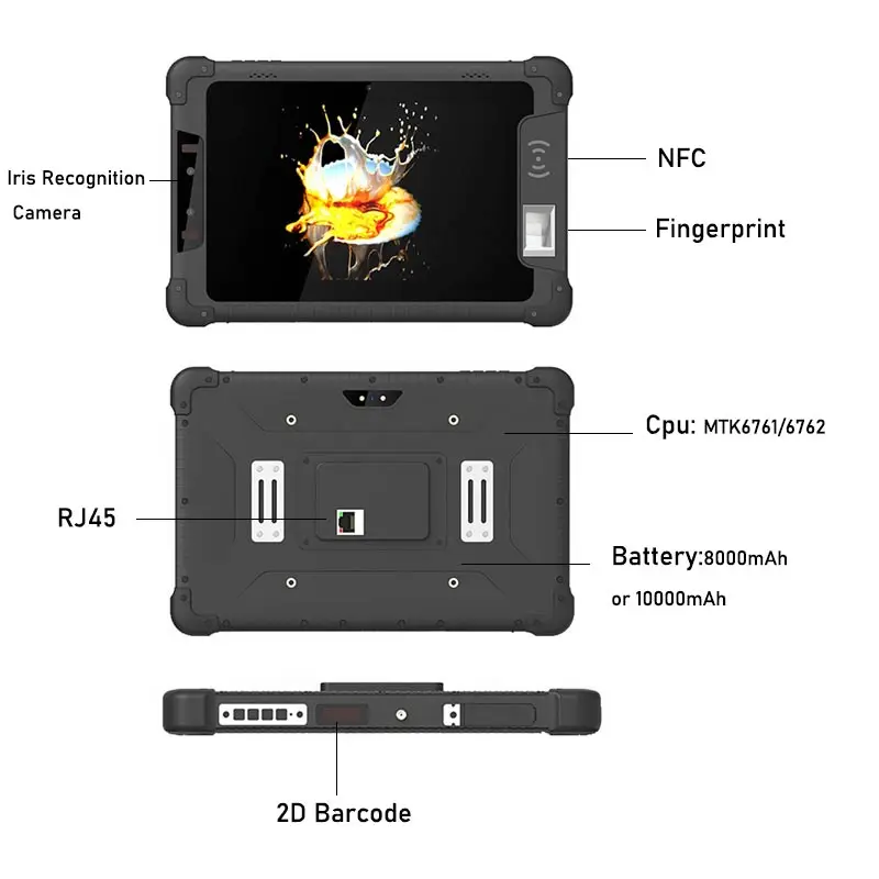 8 Inch Industrial Tablet Pc Ip68 Grade Waterproof 4g Lte Capacitive Touch Screen Android 9.0 Rugged Tablet