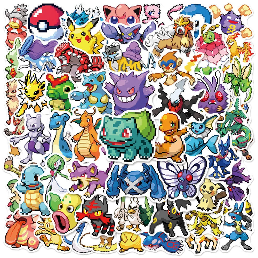 10/30/50pcs Cute Pixel Style Pokemon Pikachu Cartoon Stickers Anime Decoration Decals Graffiti Laptop Water Bottle Skateboard
