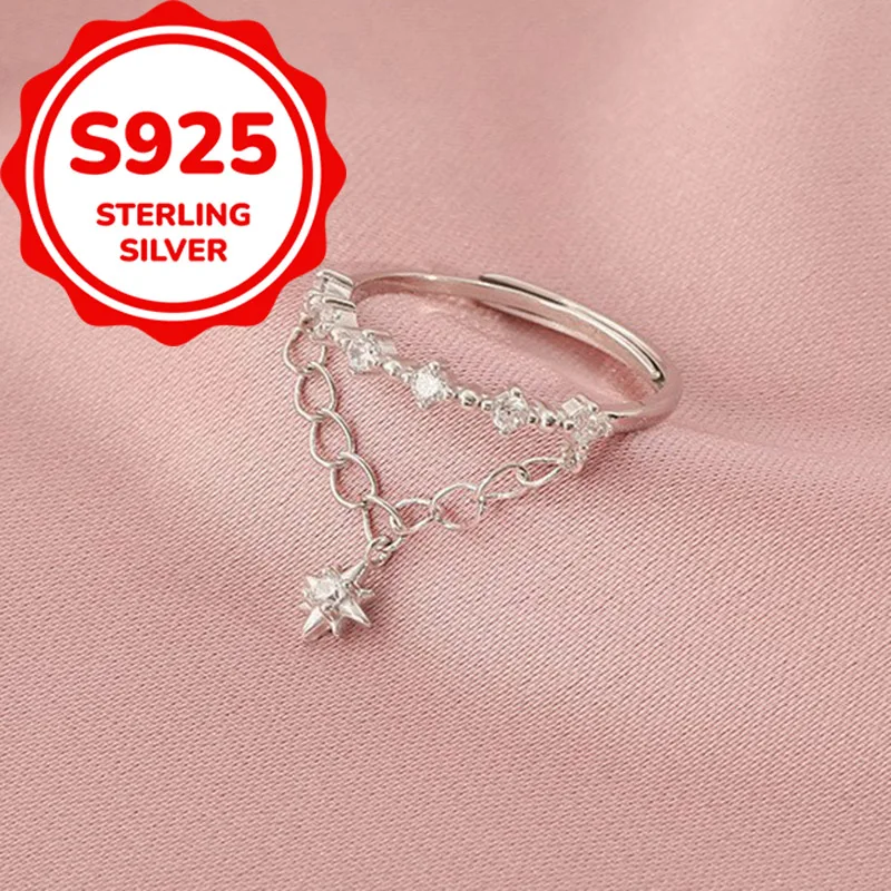 

925 sterling silver simple temperament light luxury star chain synthetic zircon adjustable ring with opening