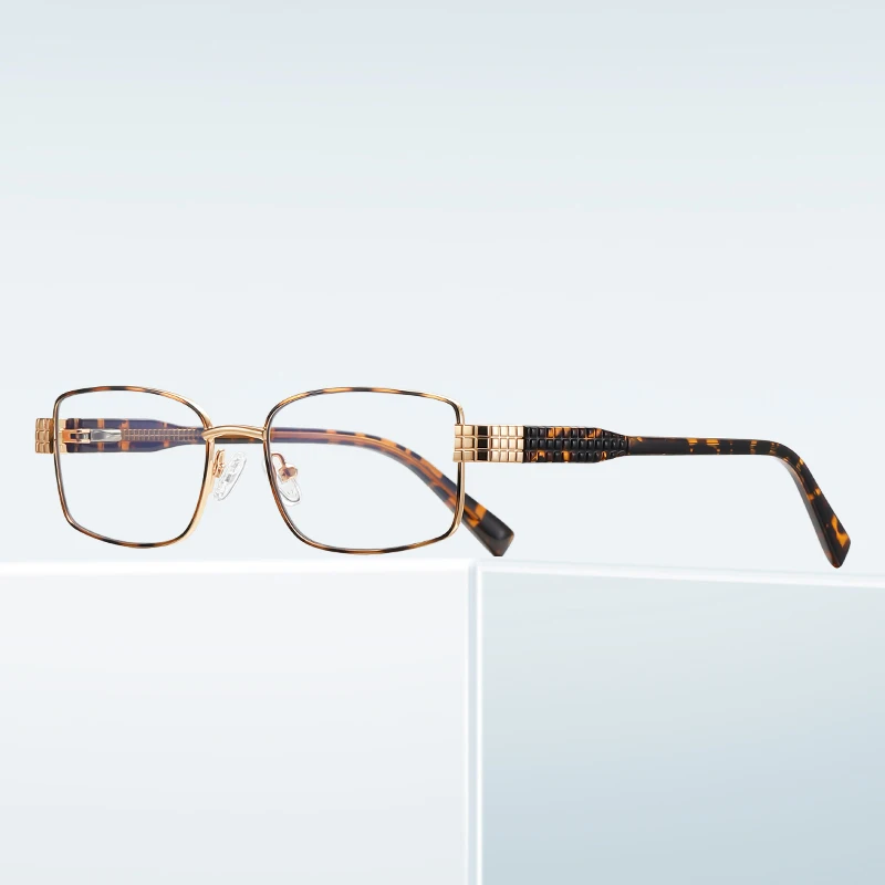 إطار نظارات طبية للنساء من KIZN بتصميم فني مربع معدني لقصر النظر، نظارات عمل عصرية مضادة للضوء الأزرق -0.50 إلى -6.0