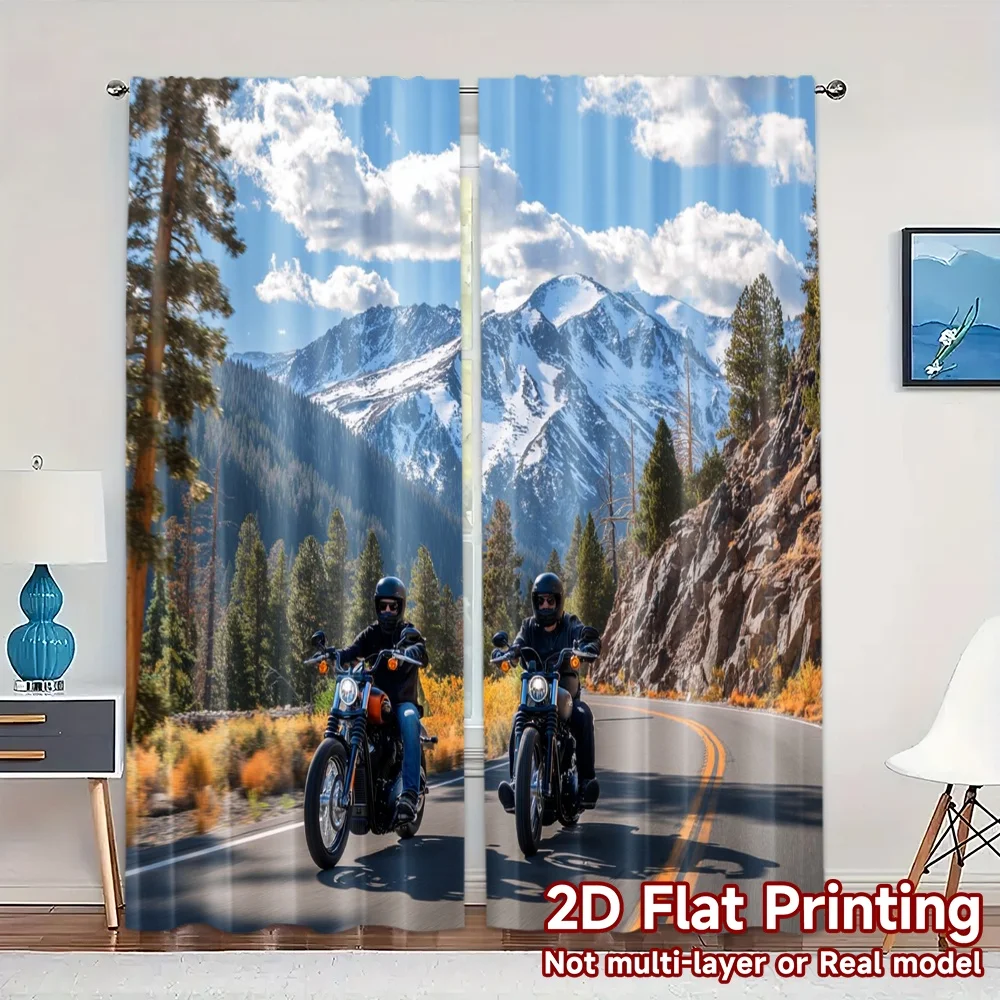 2pcs, 2D FLAT PRINTING Curtains (Without Rod) Mountain Riders Contemporary Popular Curtains Prints Light Filtering Curtains