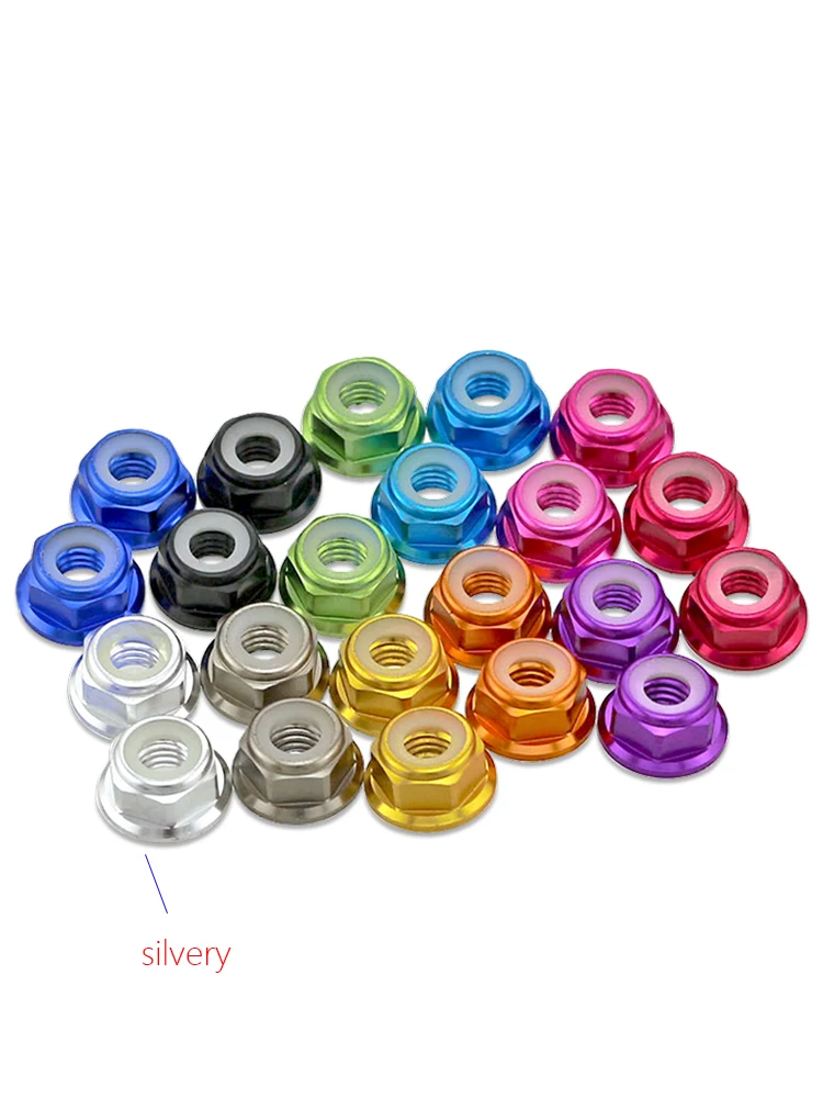 5pcs M2 M3 M4 M5 M6 Grade 4.8 Multicolor Aluminum Alloy Flange Lock Nuts  Thread Pitch 0.4~1mm Nylon Ring Self-Locking Screw Cap