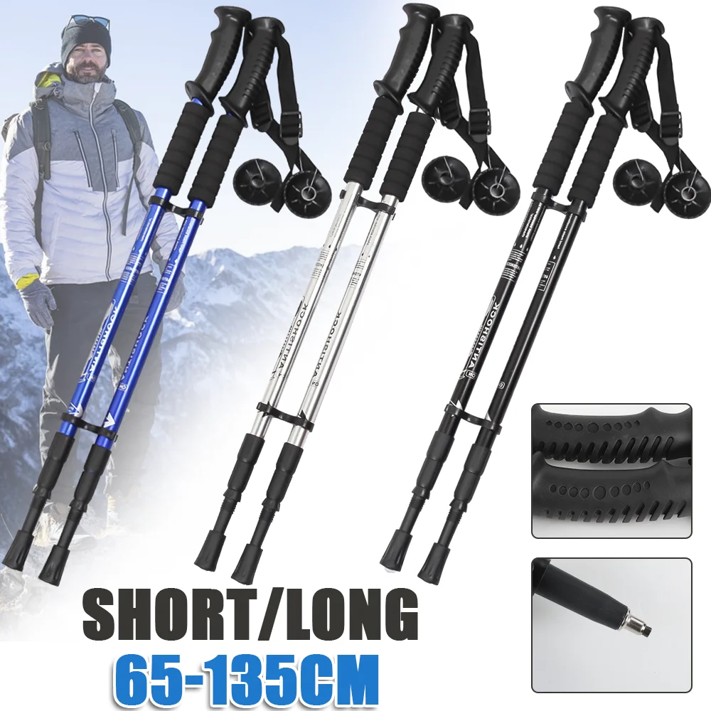 2 uds bastones de Trekking al aire libre bastón retráctil muleta de escalada bastón para caminar de aleación de aluminio senderismo Alpenstock 63-135cm