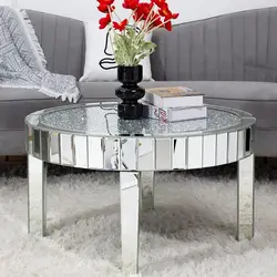 Modern Living Rooms Crushed Diamond Mirrored Round Coffee Table Wood Mdf Furniture