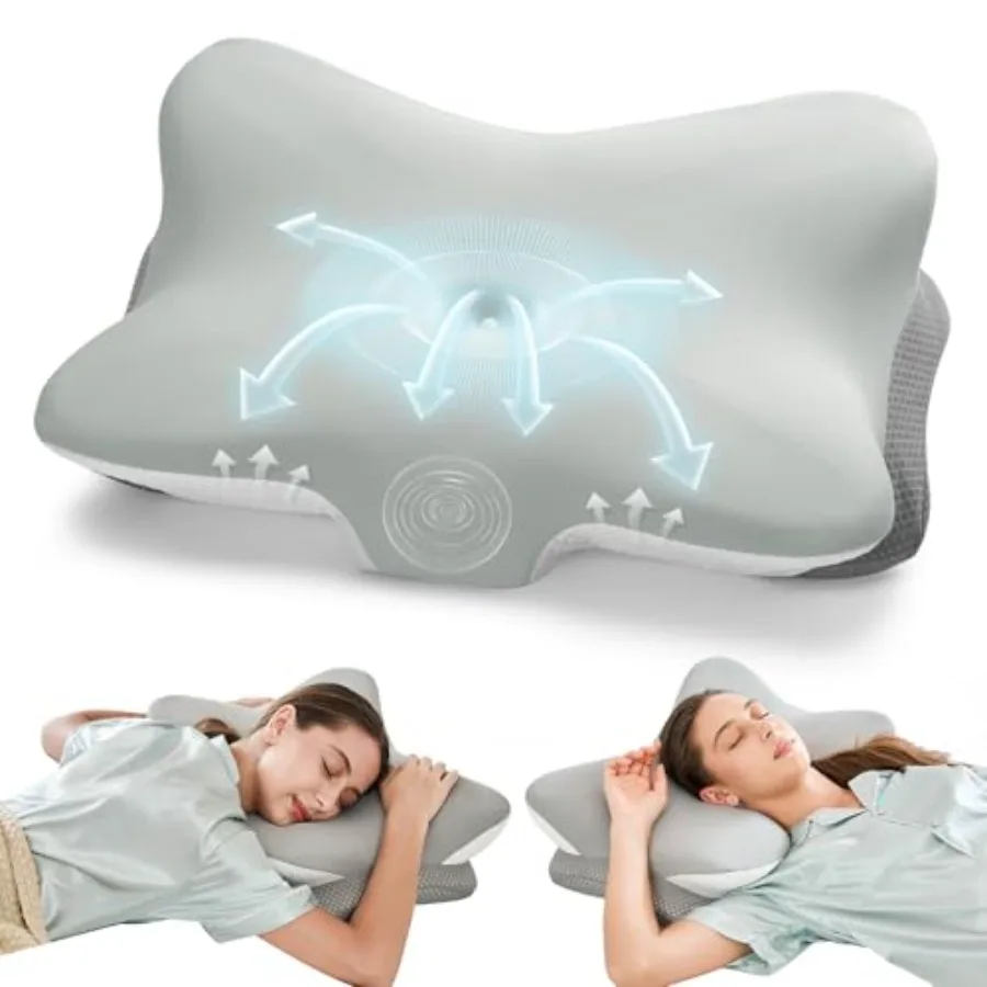 

Ergonomic Memory Foam Cervical Pillow for Neck Pain Relief - Contour Design with Dual Heights for Side/Back/Stomach Sleepers wi