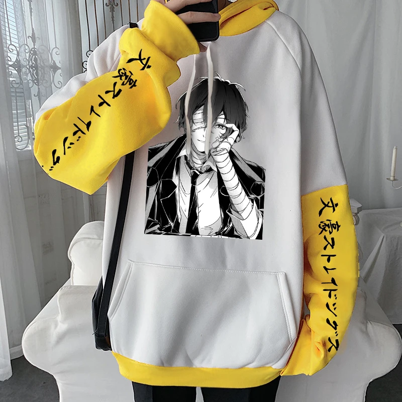 Anime Bungo Stray Dogs Hoodie Hip Hop Plus Size Men Patchwork Long Sleeve Sweatshirt Men Harajuku Cool Osamu Dazai Manga Hoodies