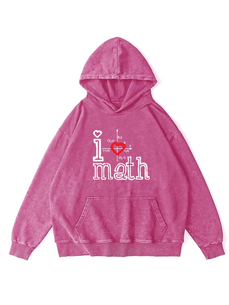 I Love Mathematics Funny Printed Washed Hooded Womens Autumn Cotton Warm Hoodies Street Distressed Vintage Versatile Clothing