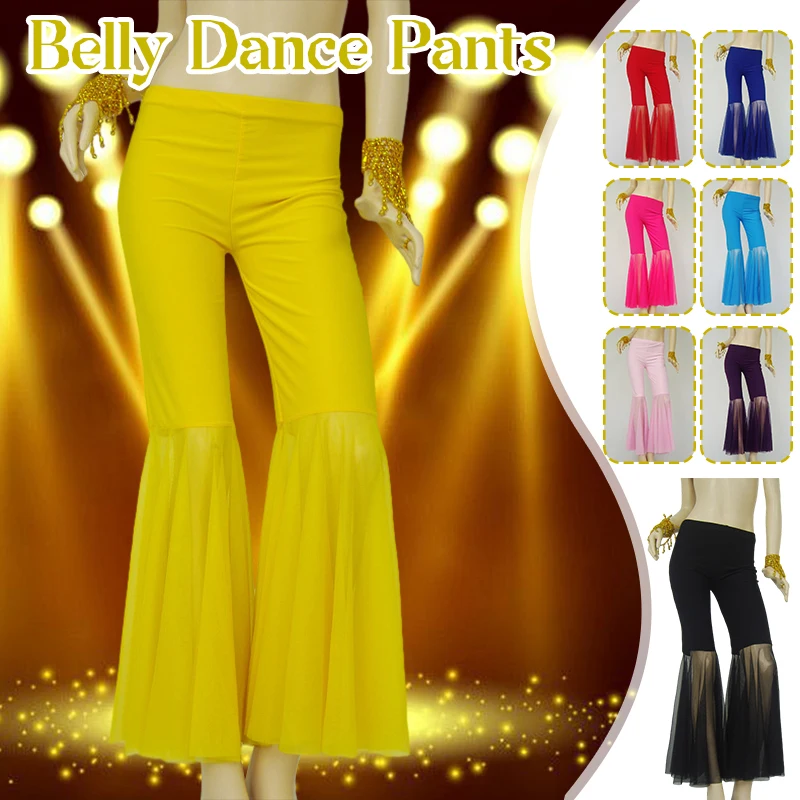 Women Belly Dance Flared Pants Lace Elastic Dance Costumes Tribal Bellydance Pants Sexy Professional Dancer Practice Trousers