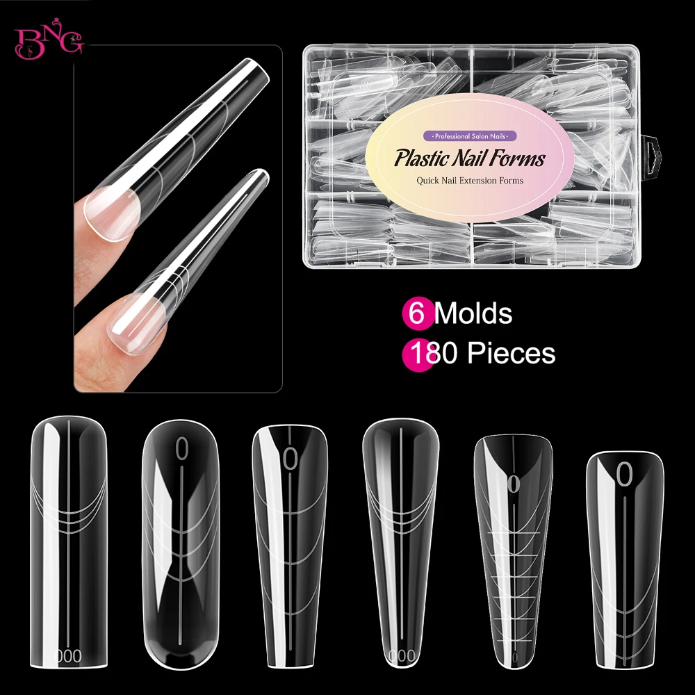 

BNG Dual Forms for Poly Nail Gel 168/180PCS Формы для ногтей для Builder Gel 14/15 Размеры Квадратные миндалевидные формы для ногтей для гроба Советы