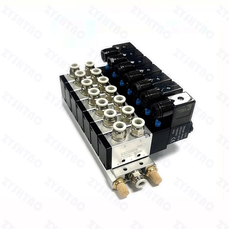 12/24V DC 110/220V AC Multi Option 4V210-08 Pneumatic Solenoid Valve Block With Muffler Fitting Base Manifold 2/3/4/6 Way image 3